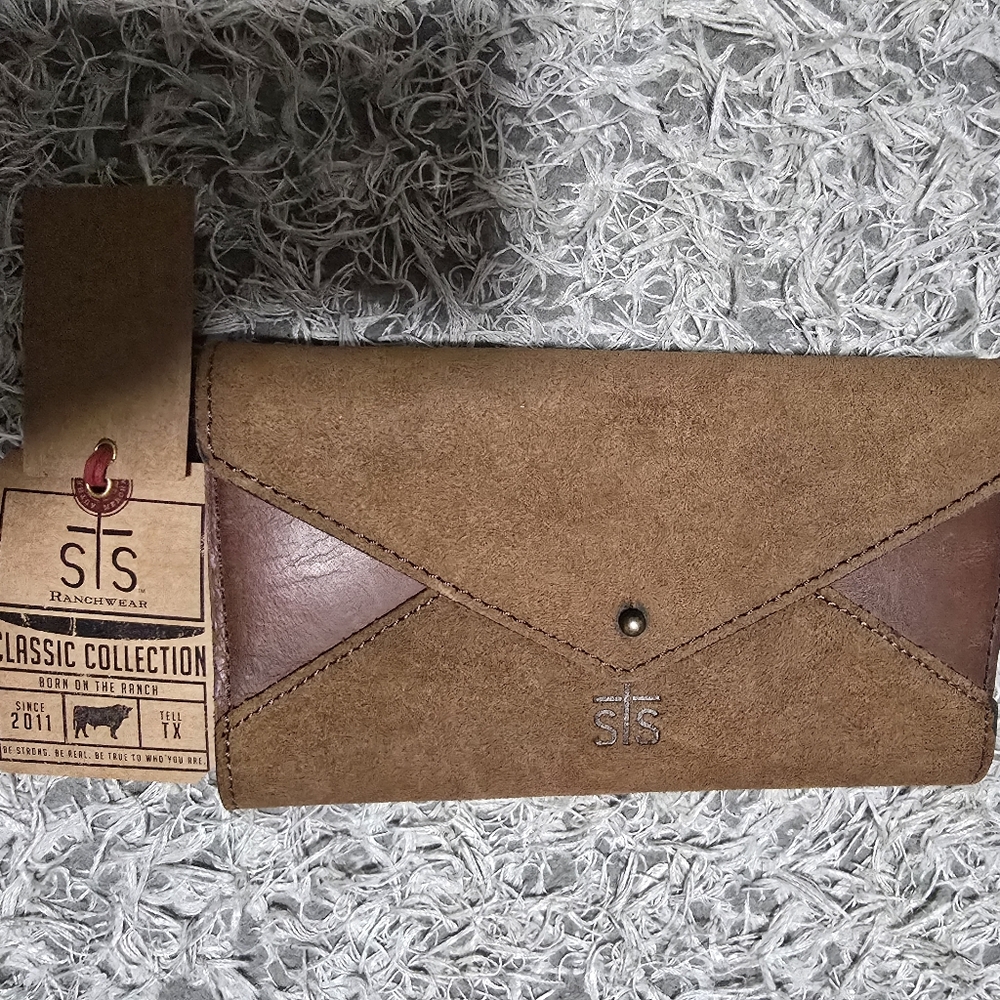 NWT - STS Ranchwear Brown and Dark Brown Suede Envelope Wallet